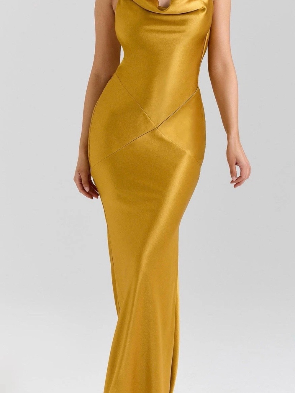 House of CB SAFAIRA Amber Satin Draped Cowl Neck Maxi Dress Size XS